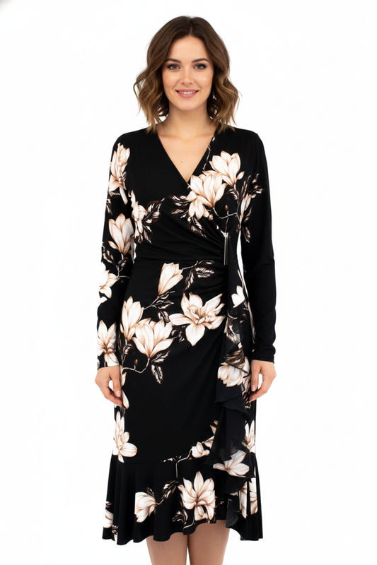 JOSEPH RIBKOFF Vestido Largo con Flores Manga Larga Mujer