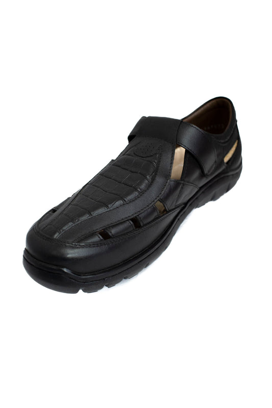 JARKING Sandalia Confort para Caballero Elaborada en Piel de Ternera Color Negro.