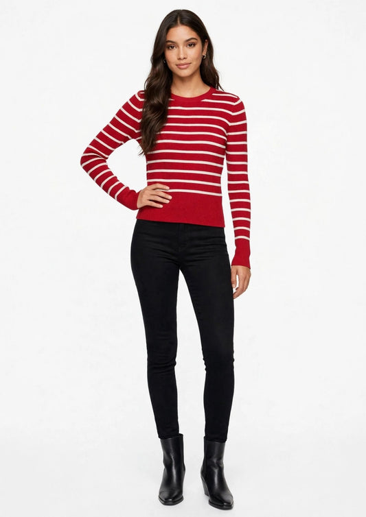 BLU GRAY Blusa manga larga rayada para Dama 1160