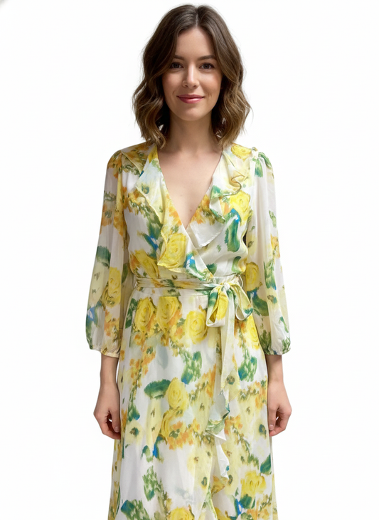 MALSON TARA Vestido midi en gasa manga larga