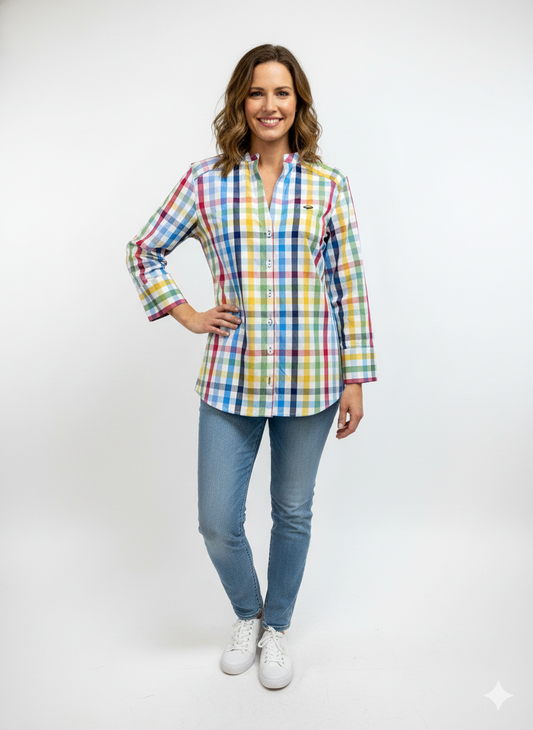 PORTO BLANCO Camisa de cuadros multicolor de dama